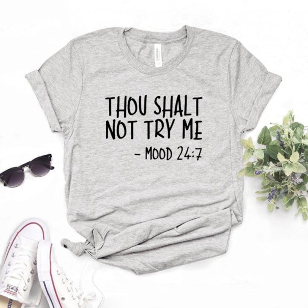 Dame T-shirt med sjovt print B150 grå L