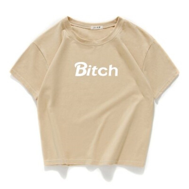 Dame T-shirt med sjovt print B224 beige