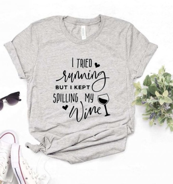 Dame T-shirt med sjovt print B310 grå M