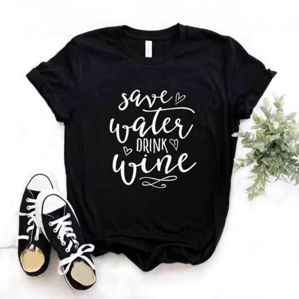 Dame T-shirt med sjovt print B316 sort XS
