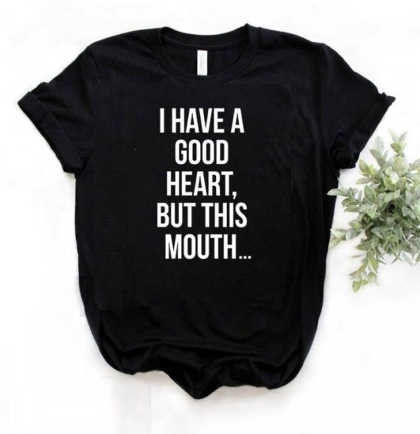 Dame T-shirt med sjovt print B324 sort L