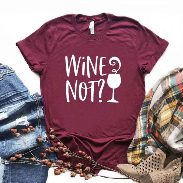 Dame T-shirt med sjovt vinprint B315 vinrød S