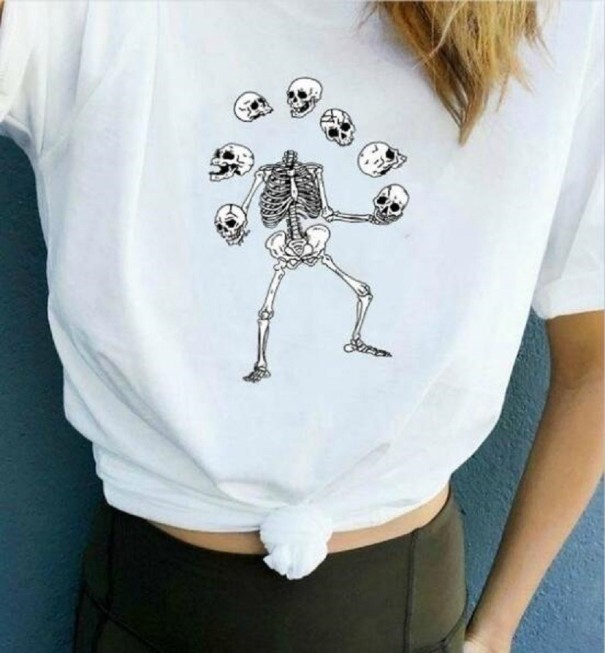 Dame-T-shirt med skeletprint XS 10