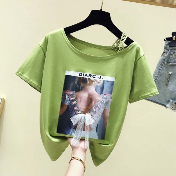 Dame T-shirt med sløjfe B396 grøn M