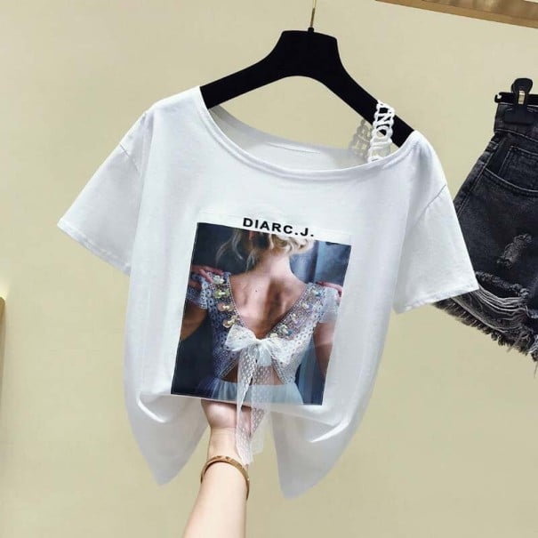 Dame T-shirt med sløjfe B396 hvid M