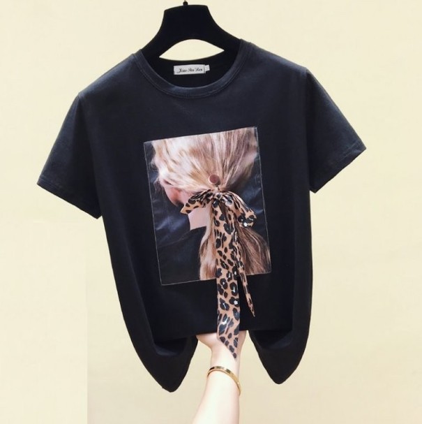 Dame T-shirt med sløjfe sort M