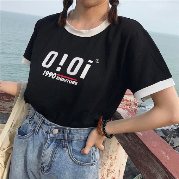 Dame T-shirt med tryk A1228 sort