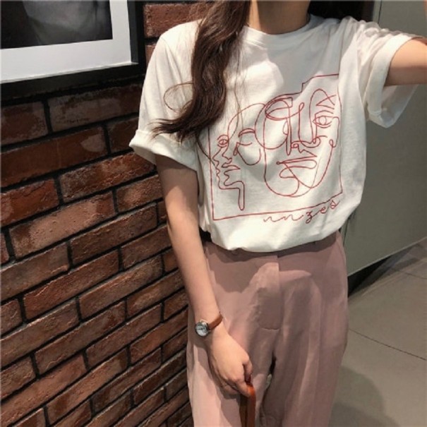 Dame T-shirt med tryk A785 hvid