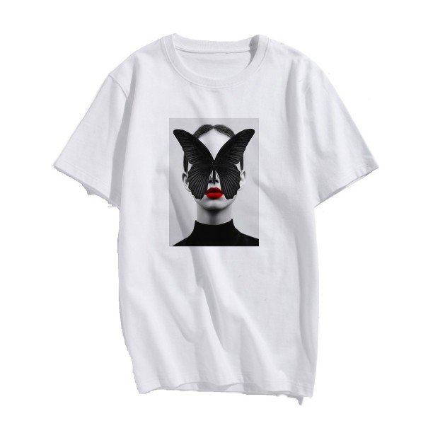 Dame T-shirt med tryk B338 hvid XS 1