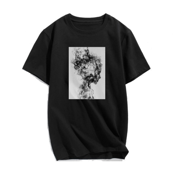 Dame T-shirt med tryk B338 sort S 2