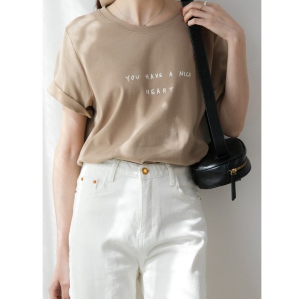 Dame T-shirt med tryk B375 kaffefarvet