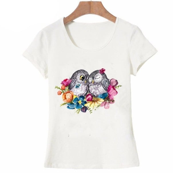 Dame T-shirt med ugleprint M 1