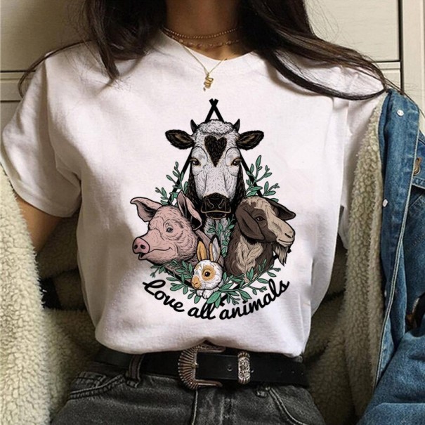 Dame T-shirt med vegansk motiv L 8