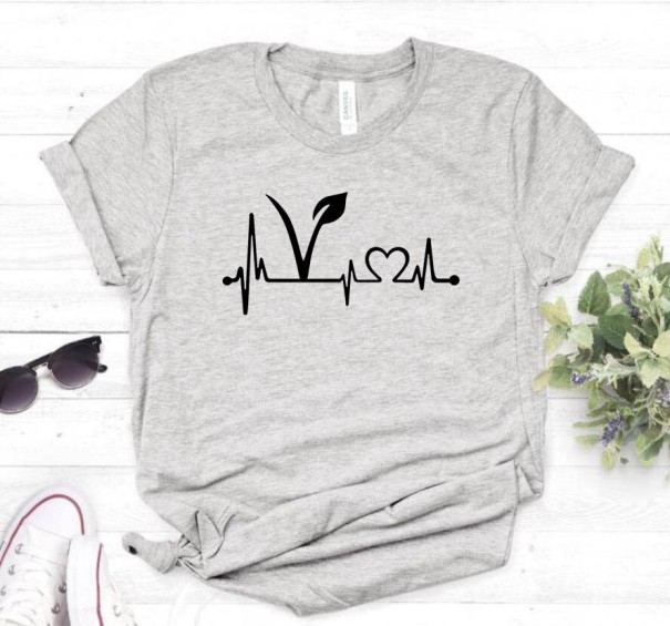 Dame T-shirt med vegansk symbol grå XXS