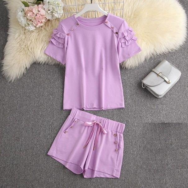Dame T-shirt og shorts B1115 lavendel M