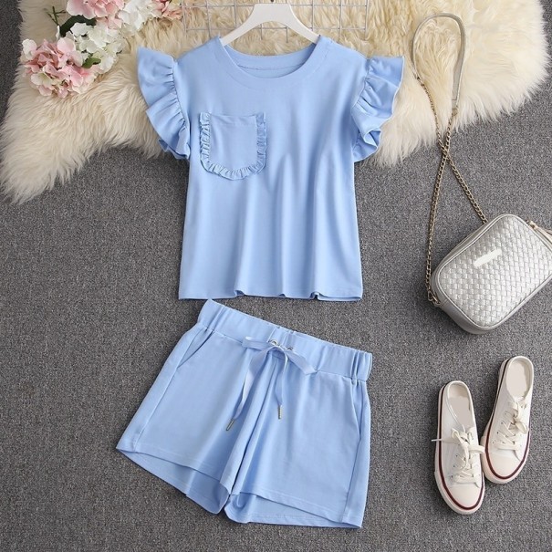 Dame T-shirt og shorts B1172 lyseblå M
