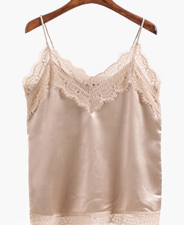 Dame tanktop med blonder B233 beige