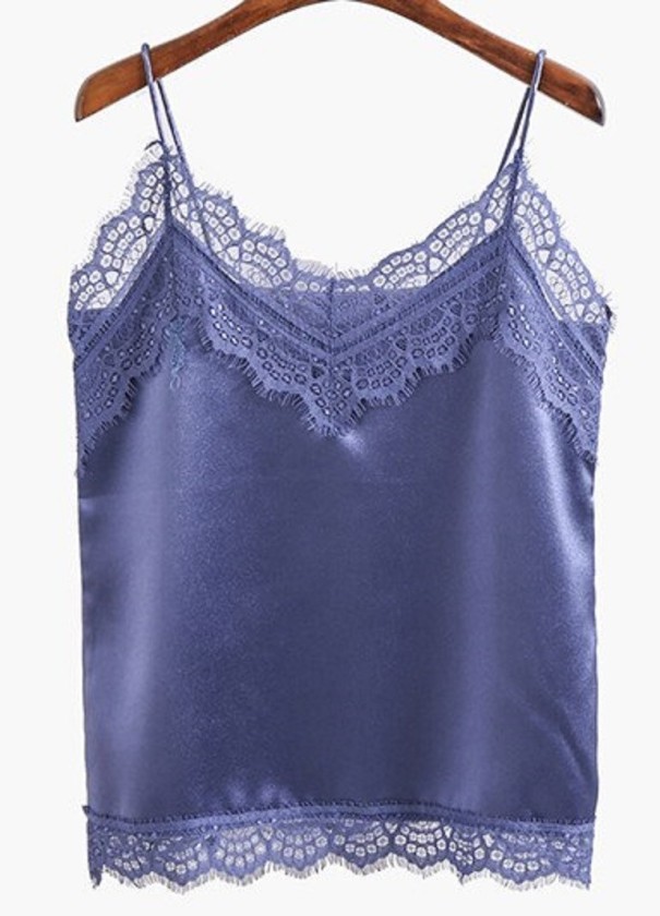 Dame tanktop med blonder B233 blå