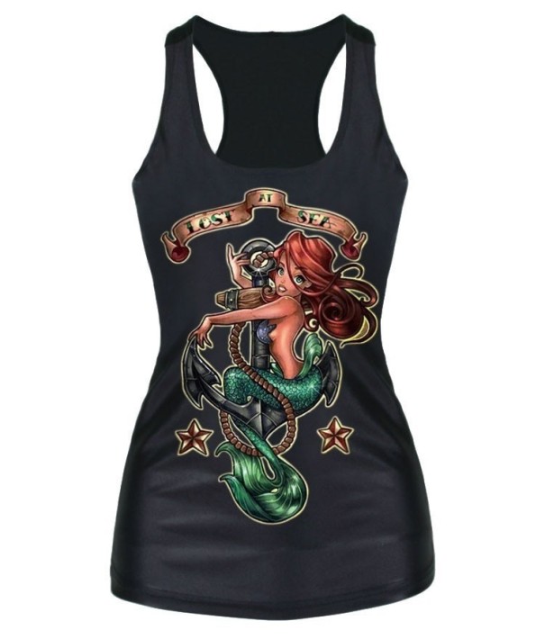 Dame tanktop med havfrueprint 1