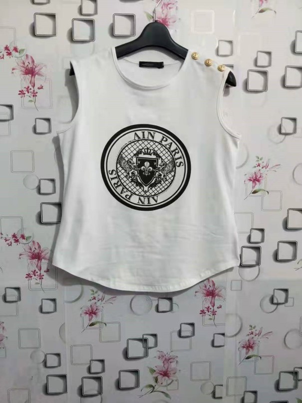Dame tanktop med print B169 hvid S