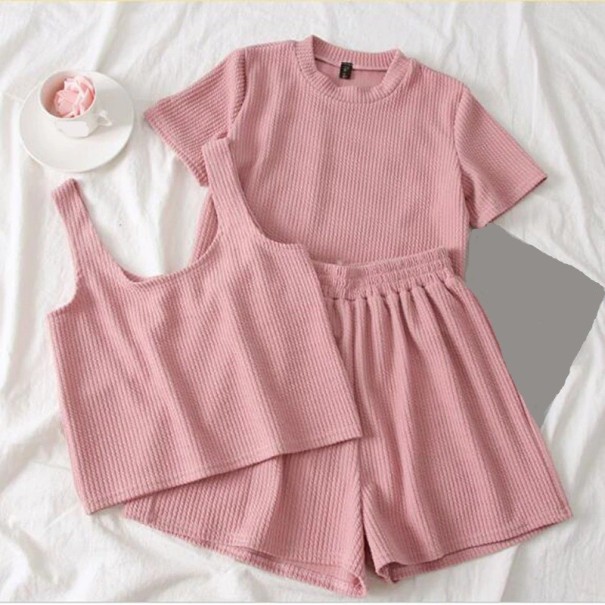 Dame tanktop, t-shirt og shorts rosa
