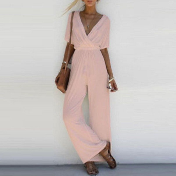 Dame V-hals jumpsuit rosa M