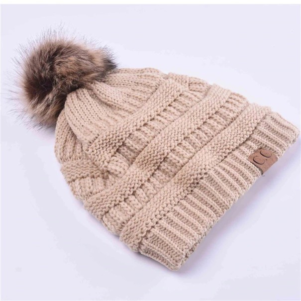 Dame vinterhue med pompon J2863 beige
