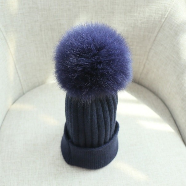 Dame vinterhue med pompon J3007 blå