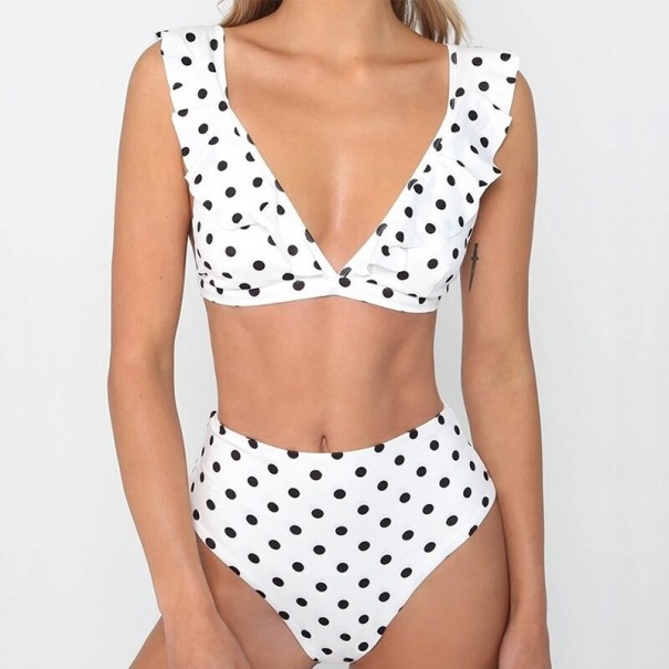 Damebikini med polkaprikker P656 hvid XS