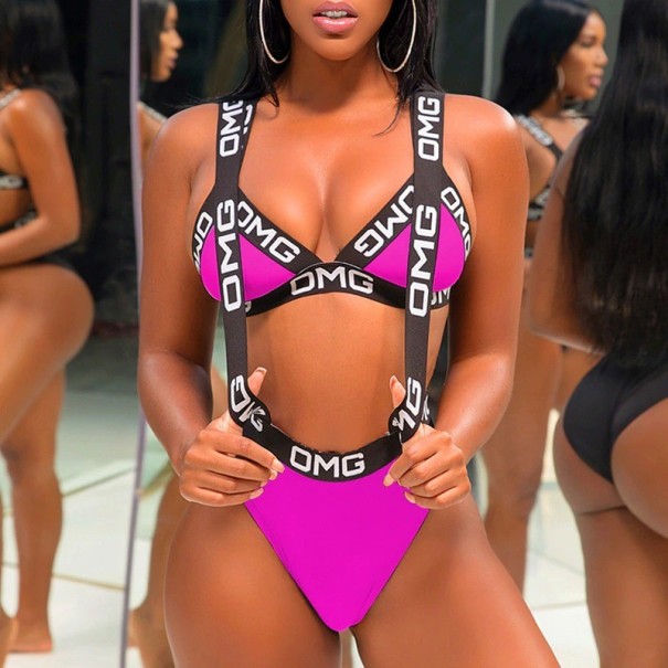 Damebikini P711 mørkerosa S