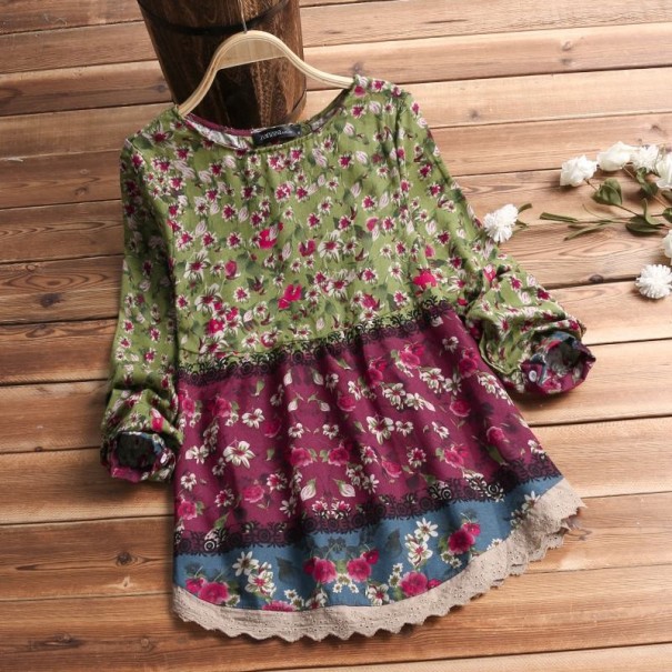 Damebluse med blomsterprint XS 2