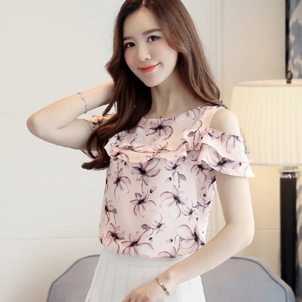 Damebluse med blomsterprint rosa M