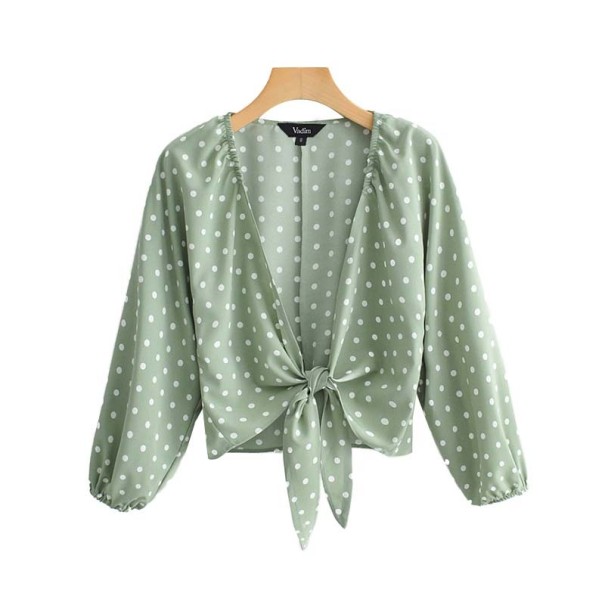 Damebluse med bundet halsudskæring L