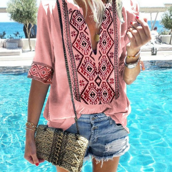 Damebluse med dekorativt print rosa S