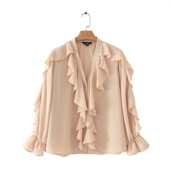 Damebluse med flæser Evelina beige M