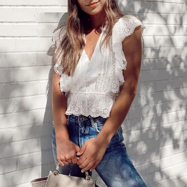 Damebluse med flæser Felicia L