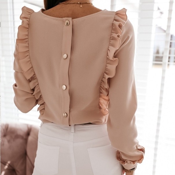 Damebluse med flæser rosa XS