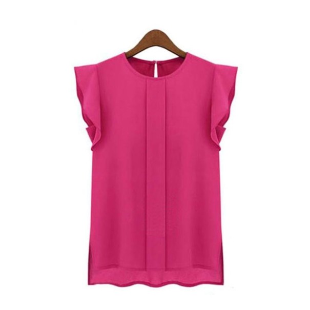 Damebluse med korte ærmer mørkerosa S