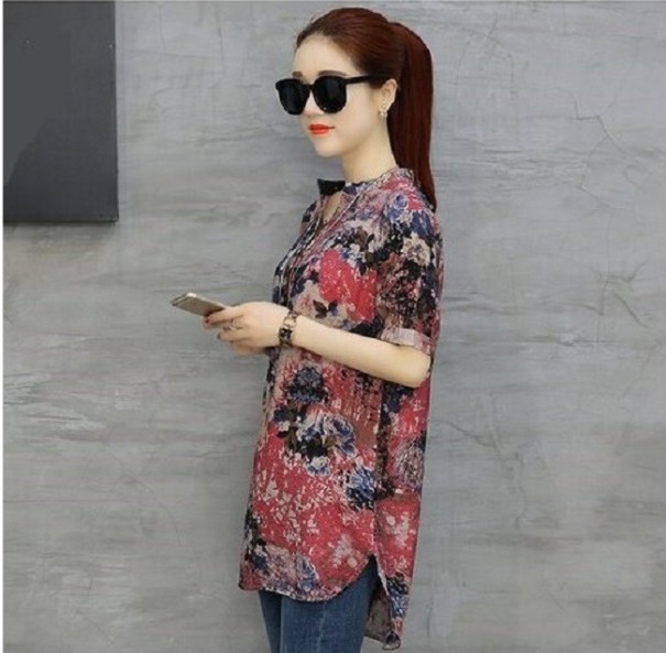 Damebluse med print L 4