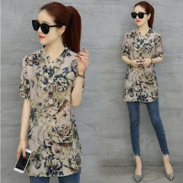 Damebluse med print M 1