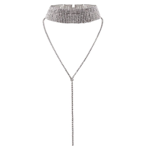 Damehalskæde med choker og rhinsten sølv