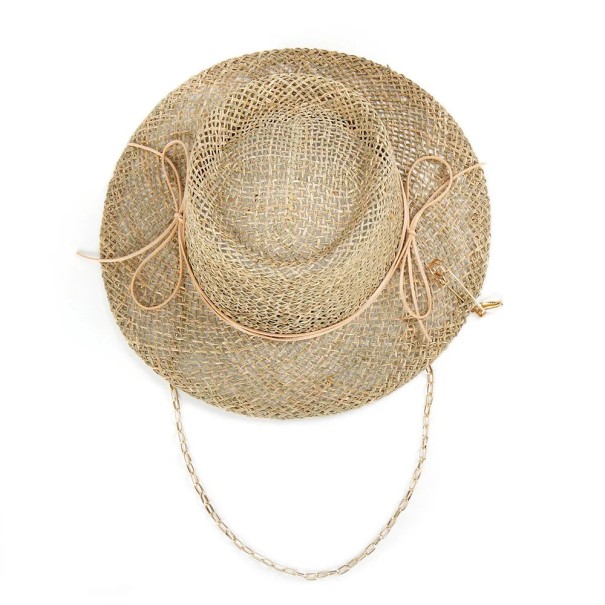 Damehåndslyngehat 55-57 cm Sløjfe og snor Sommerhat mod solen Elegant strandmode accessory 1