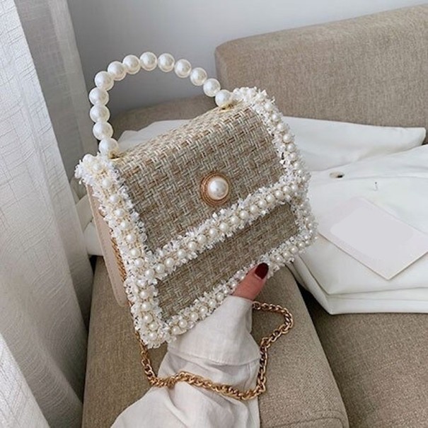 Damehåndtaske med perler beige
