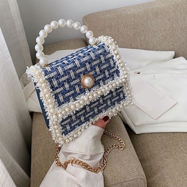 Damehåndtaske med perler blå