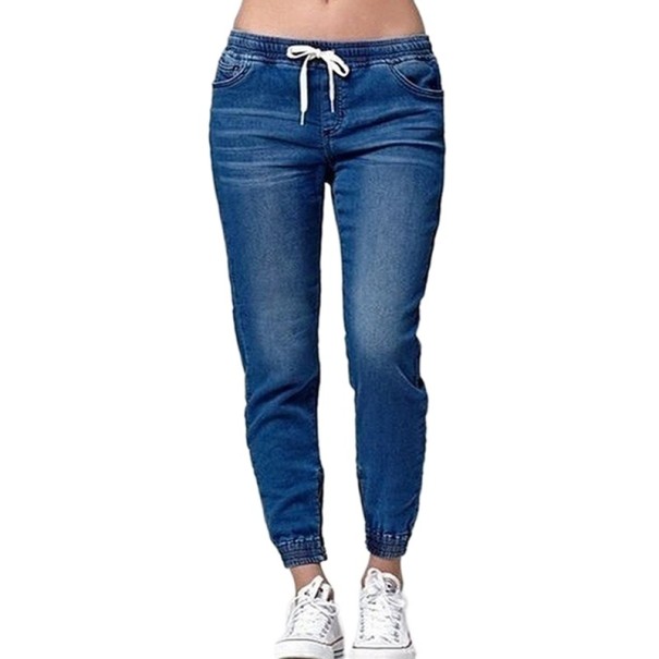 Damejeans med elastisk talje mørkeblå XL