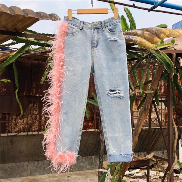 Damejeans med lyserøde frynser M 1