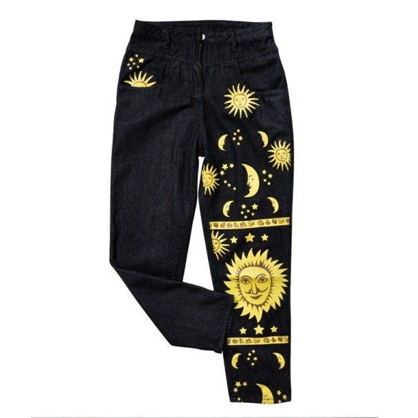 Damejeans med stjerne- og måneprint L