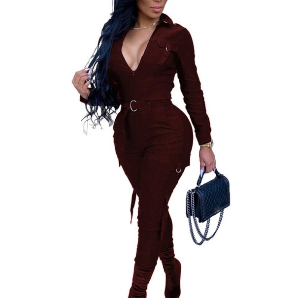 Damejumpsuit med bælte A1946 vinrød M