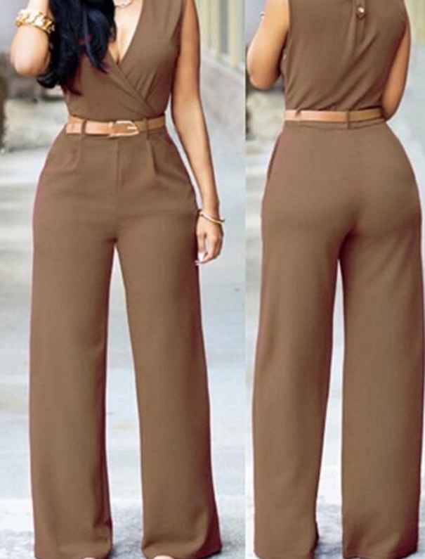 Damejumpsuit med bælte brun XXL