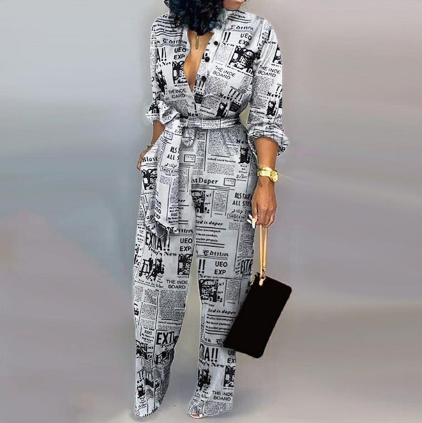Damejumpsuit med bindebånd i taljen A1992 grå XXL